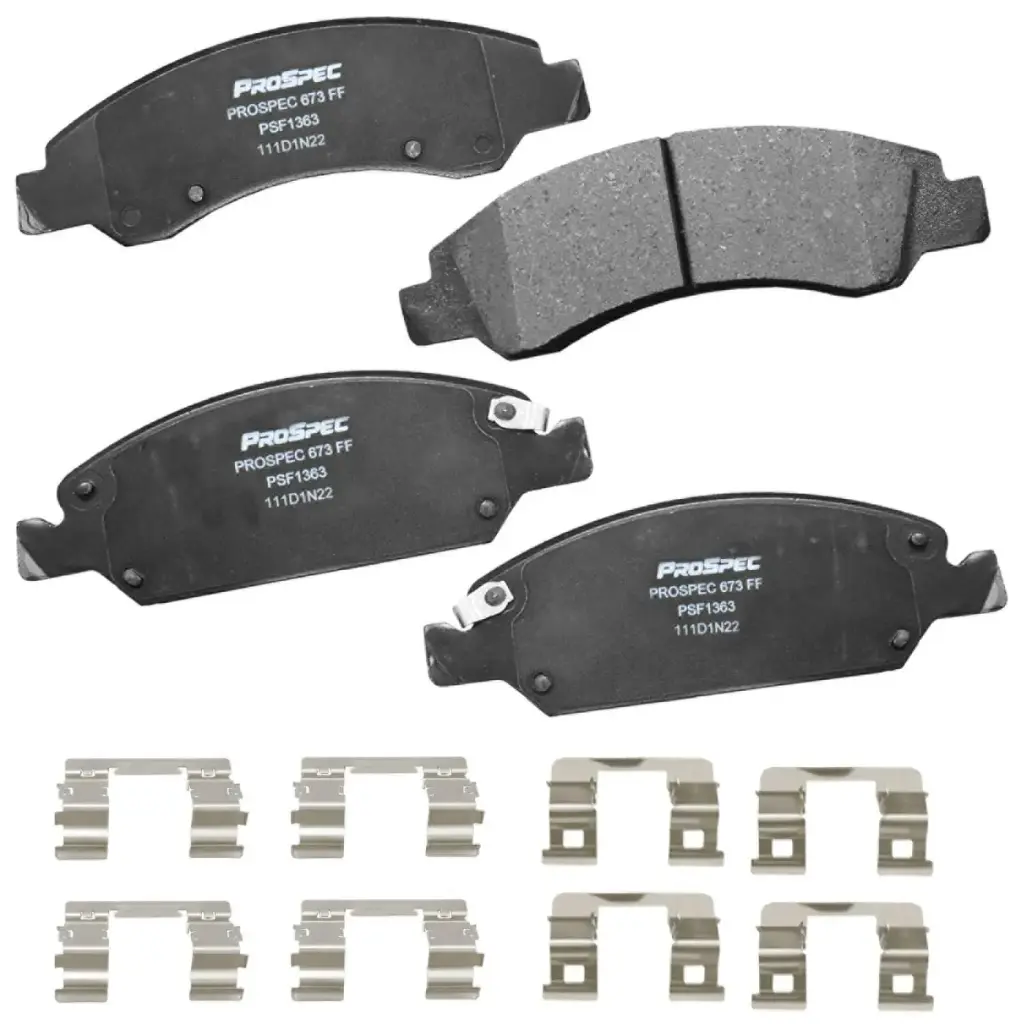 PROSPEC Premium Ceramic Brake Pads with Hardware Cadillac Escalade, Cadillac Escalade ESV, Cadillac Escalade EXT, Cadillac XTS, Chevrolet Avalanche, Chevrolet Express 1500, Chevrolet Silverado 1500, Chevrolet Silverado 1500 Classic, Chevrolet Silverado 1500 LD, Chevrolet Suburban, Chevrolet Suburban 1500, Chevrolet Tahoe, GMC Savana 1500, GMC Sierra 1500, GMC Sierra 1500 Classic, GMC Sierra 1500 Limited, GMC Yukon, GMC Yukon XL, GMC Yukon XL 1500.